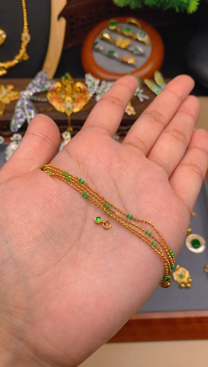 【闪购商品】翡翠项链银S925镶嵌金色可调节项链