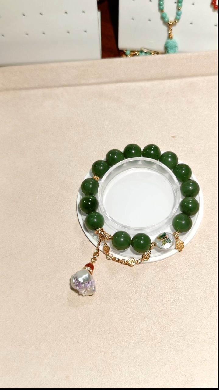 银S925镶嵌手链和田玉（碧玉）手链