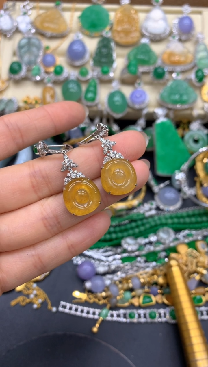 【闪购商品】翡翠耳饰18K金镶嵌437-中国好珍宝