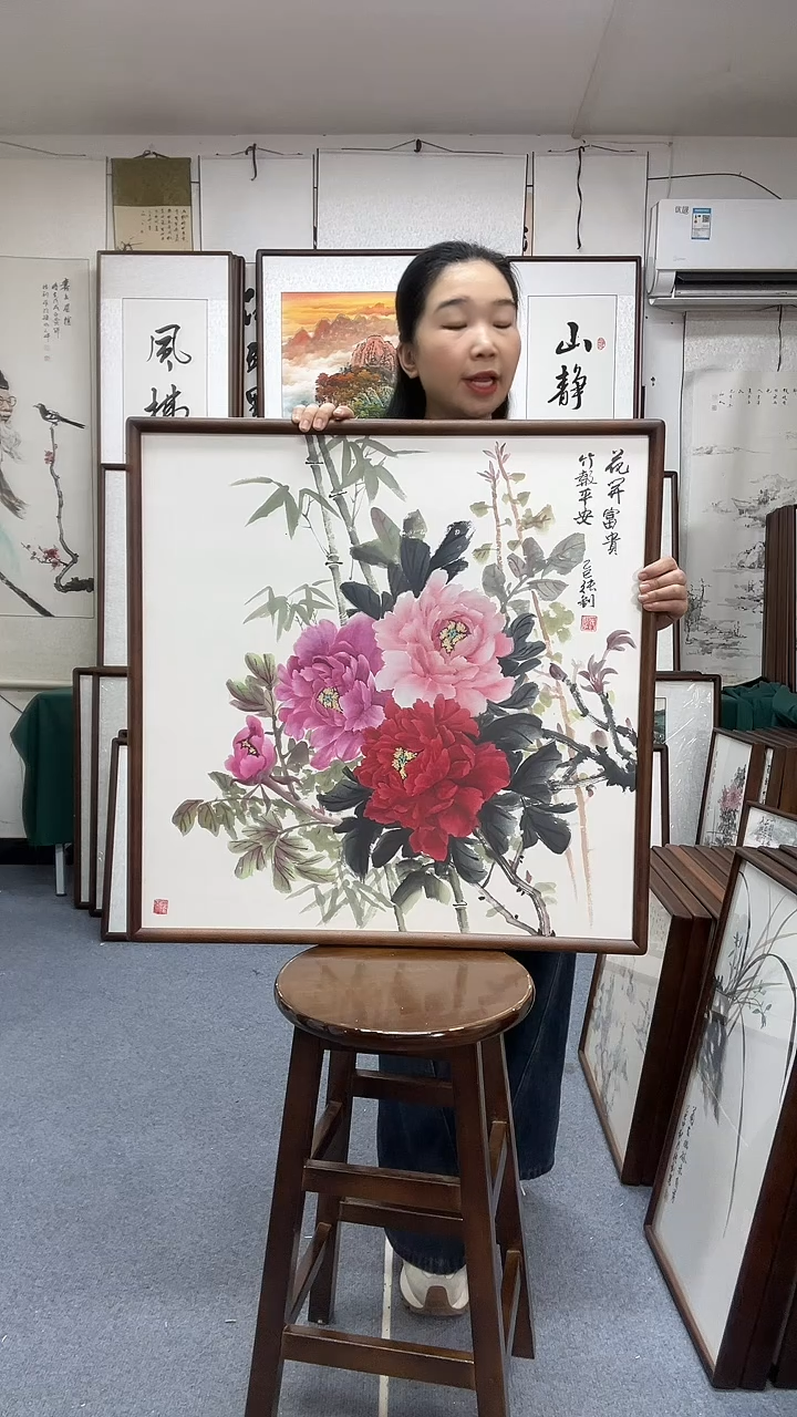 国画尺寸70*70实木画框京东包邮手绘