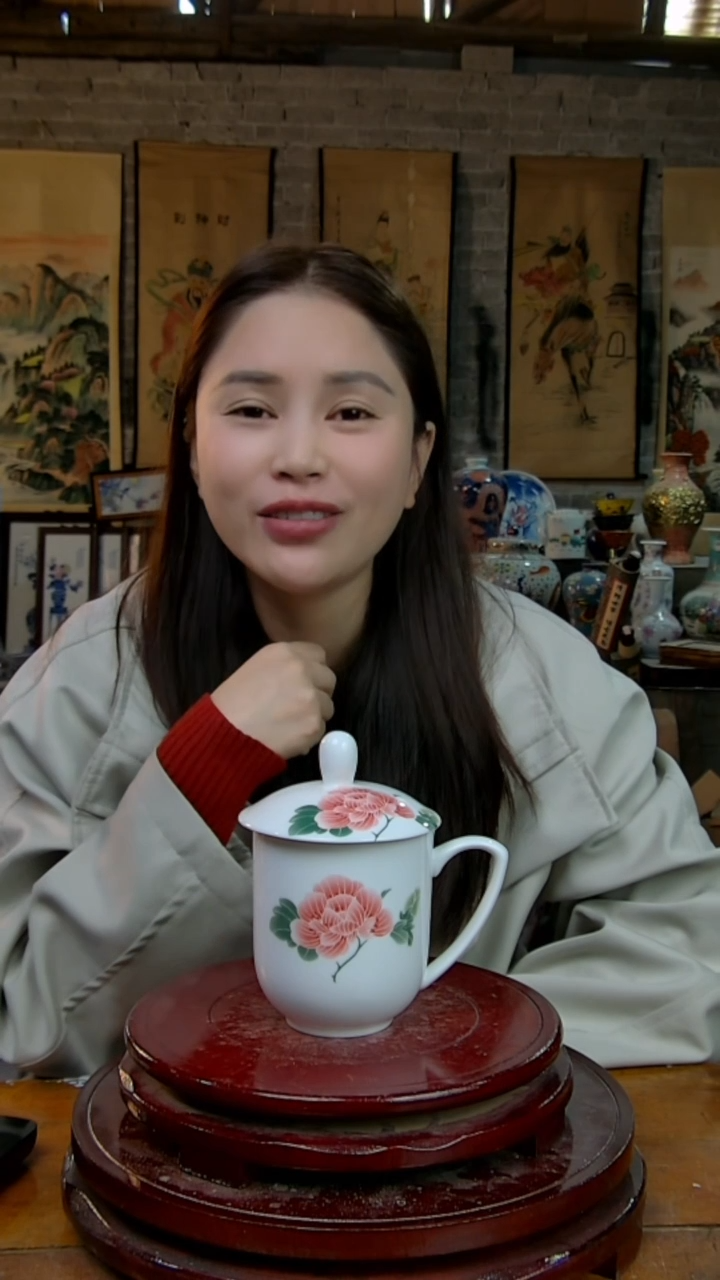 摆件陶芙蓉花办公杯