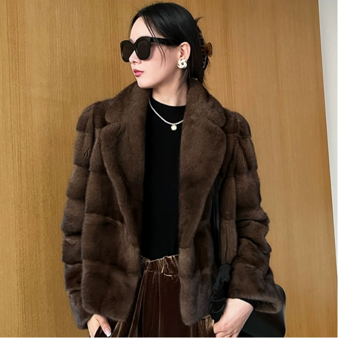HG/哥本哈根天鹅绒紫标水貂大衣女短款_Vtg西装领整貂皮草外套女