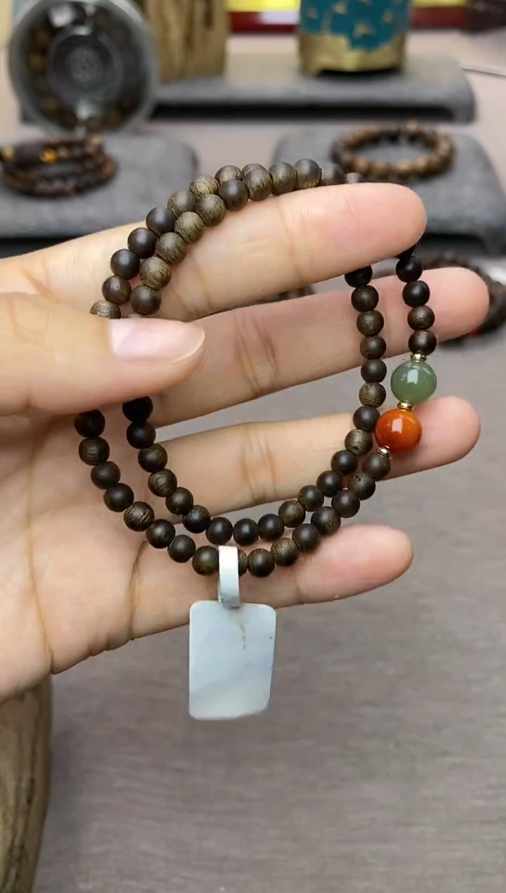 【闪购商品】沉香手串越南芽庄白棋0.4+配饰 沉水双圈款