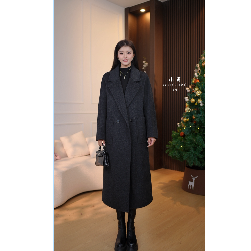 新款韩版简约羊绒大衣直板双面呢羊毛大衣女