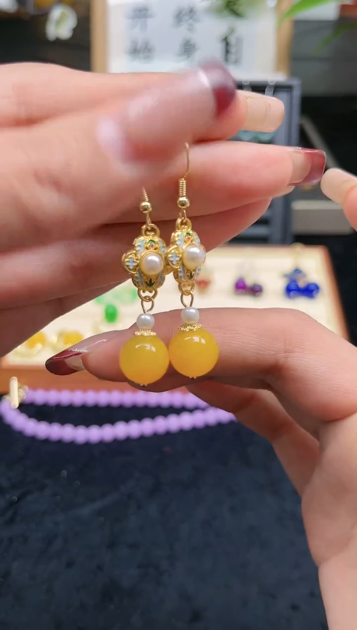 【闪购商品】玛瑙/玉髓耳饰银S925镀金镶嵌456858