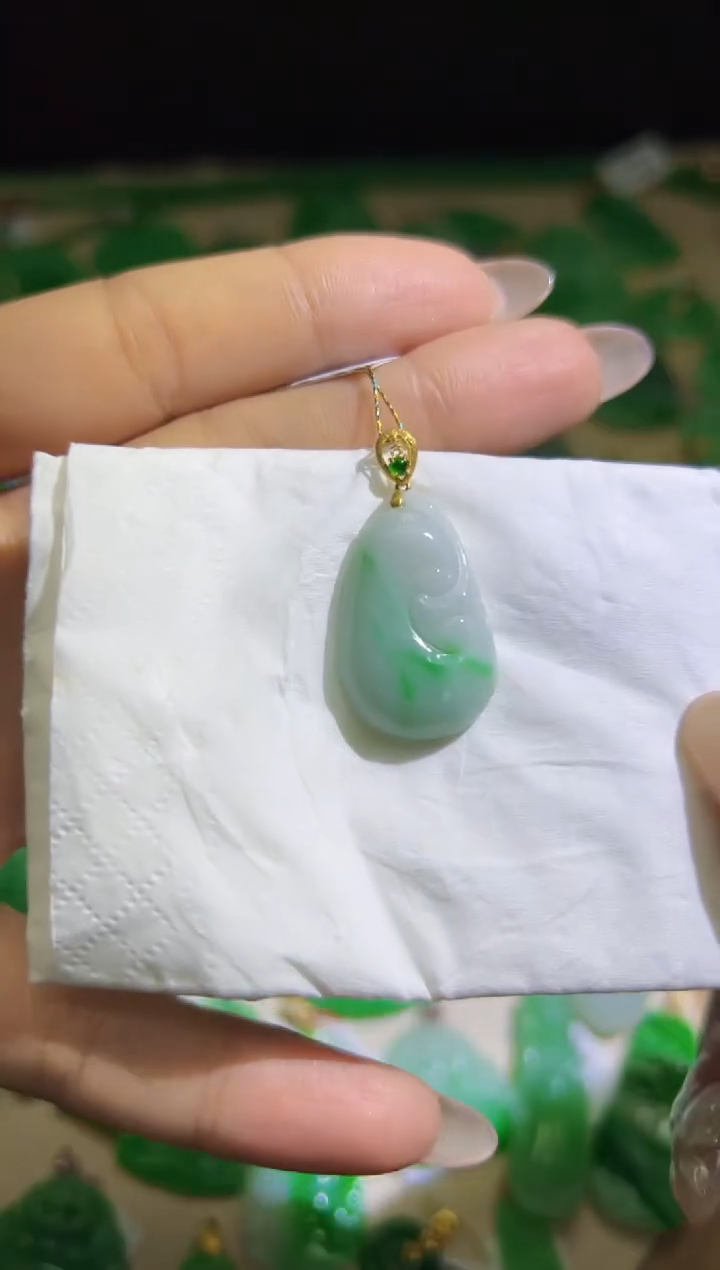 【闪购商品】翡翠颈饰18K金镶嵌Q缅料A货翡翠/支持复检/一件