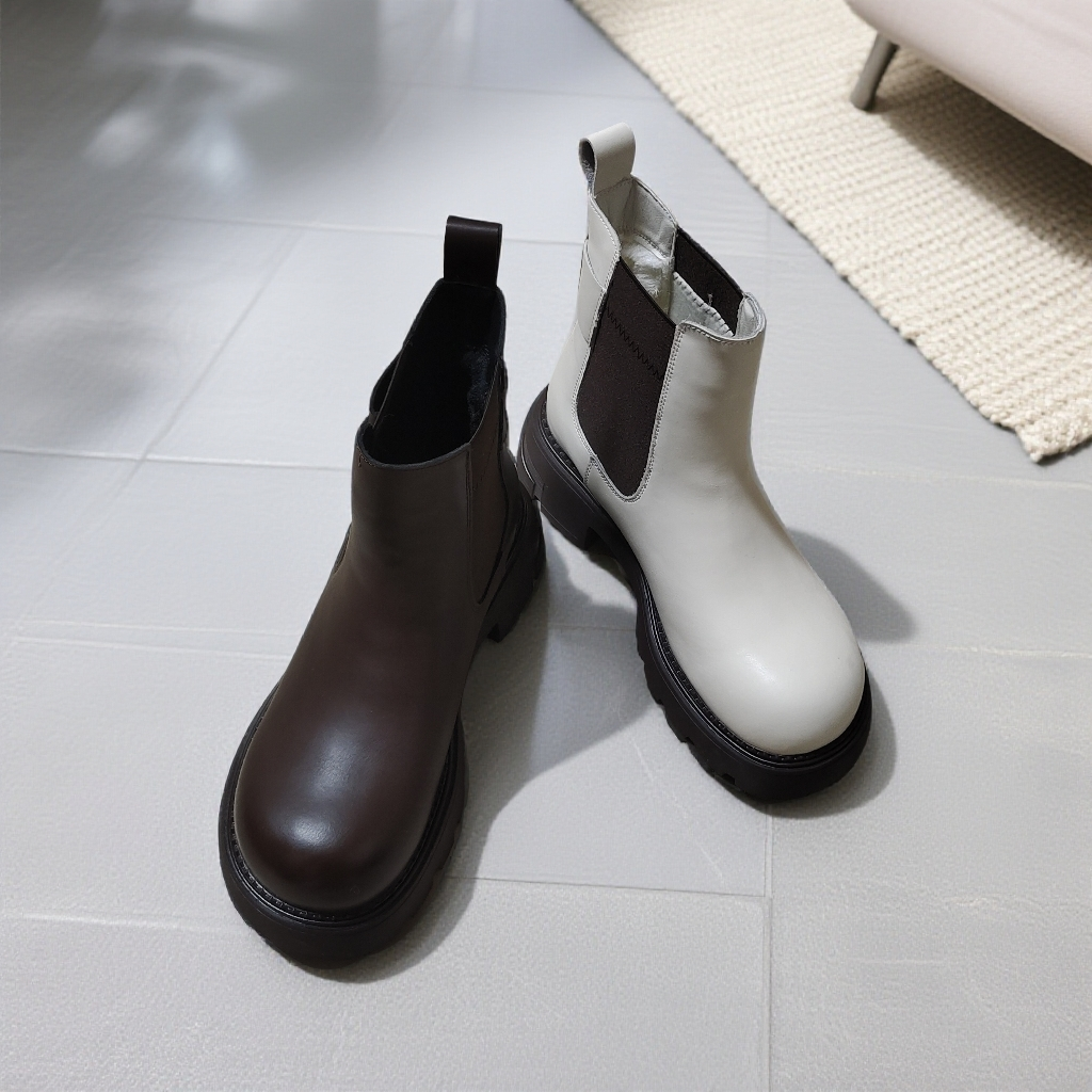 56882柏加绒切尔西靴英伦风厚底马丁靴女烟筒靴短靴冬季保暖