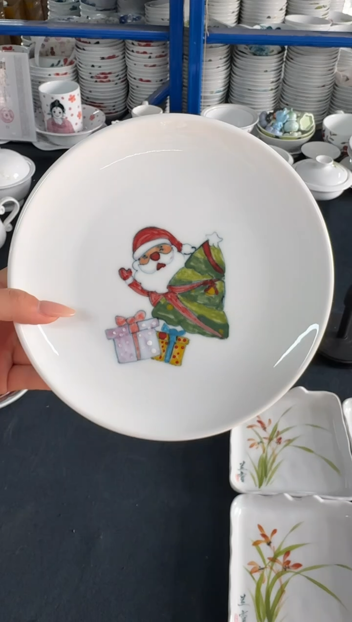 瓷片景德镇高温陶瓷食品级手绘釉中彩-浅盘