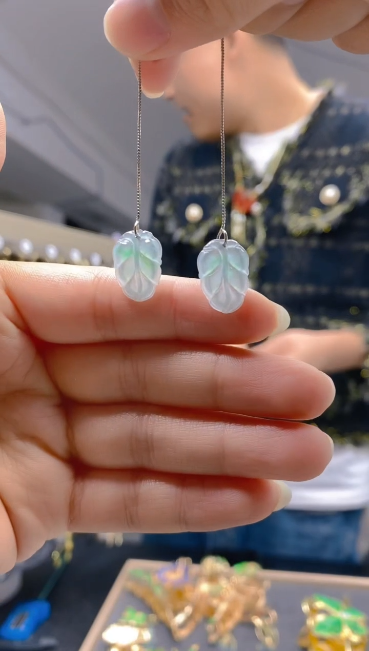 【闪购商品】翡翠耳饰银S925镶嵌0262翡翠耳线