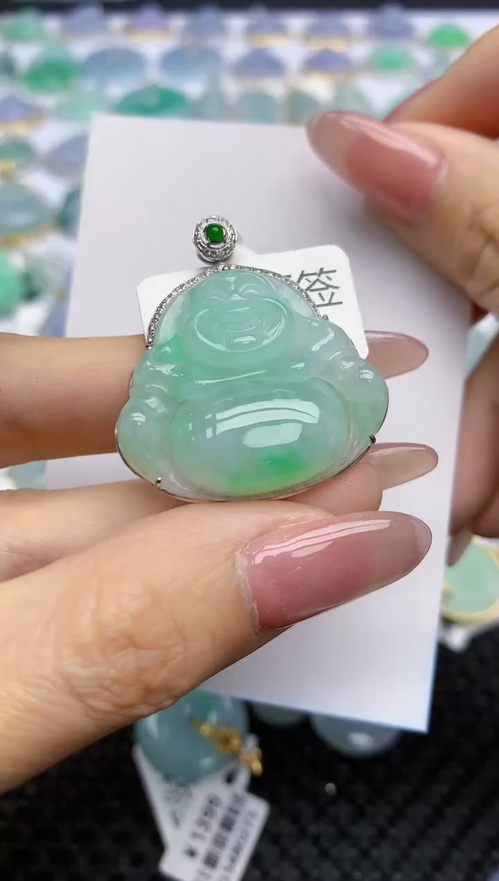 【闪购商品】翡翠挂件18K金镶嵌天然翡翠A货