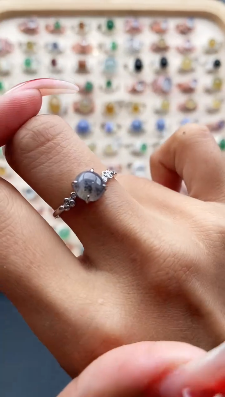 【闪购商品】翡翠戒指银S925镶嵌缅甸天然A货翡翠333 4+9