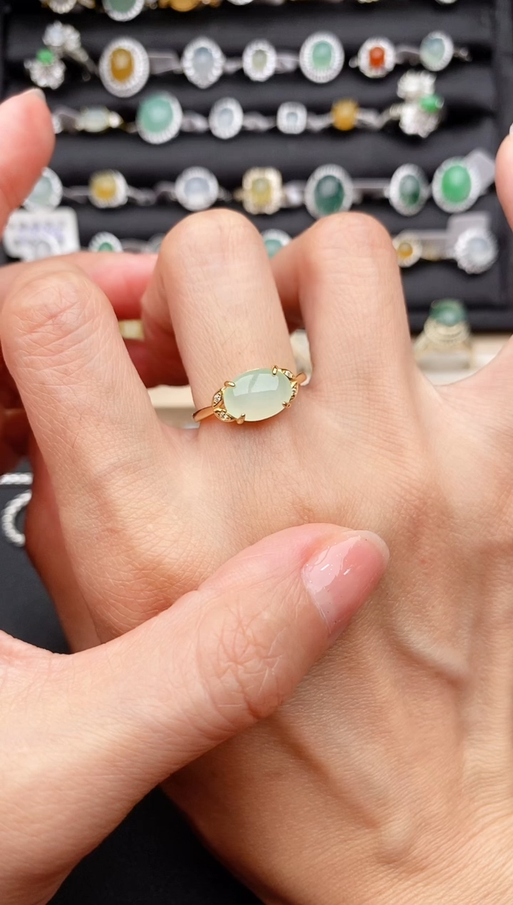 【闪购商品】翡翠戒指银S925镶嵌缅甸天然A货翡翠333   3-6