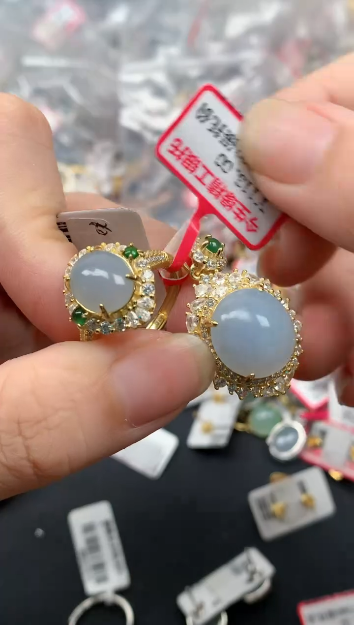 翡翠戒指银S925镶嵌天然A货缅甸翡翠