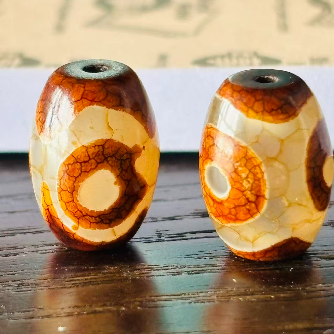 静雅古珠2--老藏传三眼吊坠1对.尺寸高13MM.宽10MM