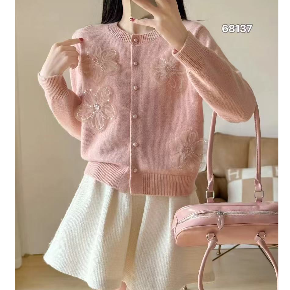 68137春款小花开衫针织衫