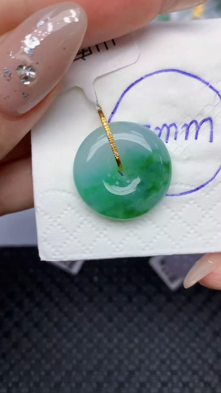 颈饰18K金镶嵌翡翠天然缅甸翡翠a货百元以上9元证书费自理