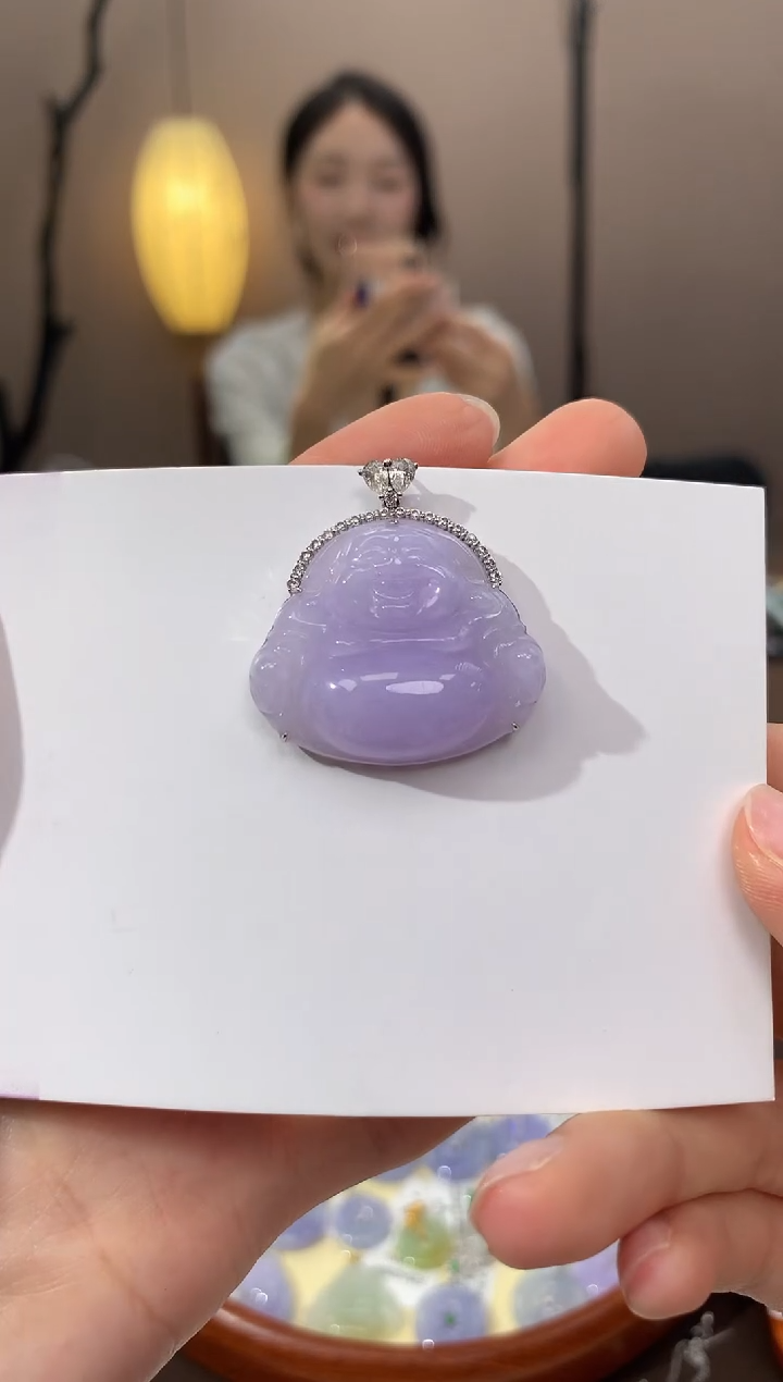 翡翠18K金镶嵌颈饰天然缅甸a货翡翠