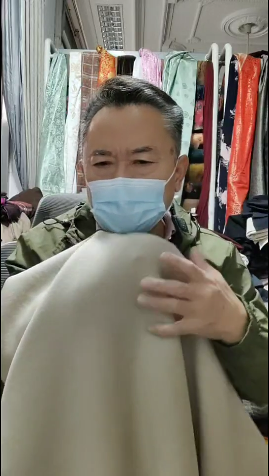 浅咖方块格子绿线双色双面布料