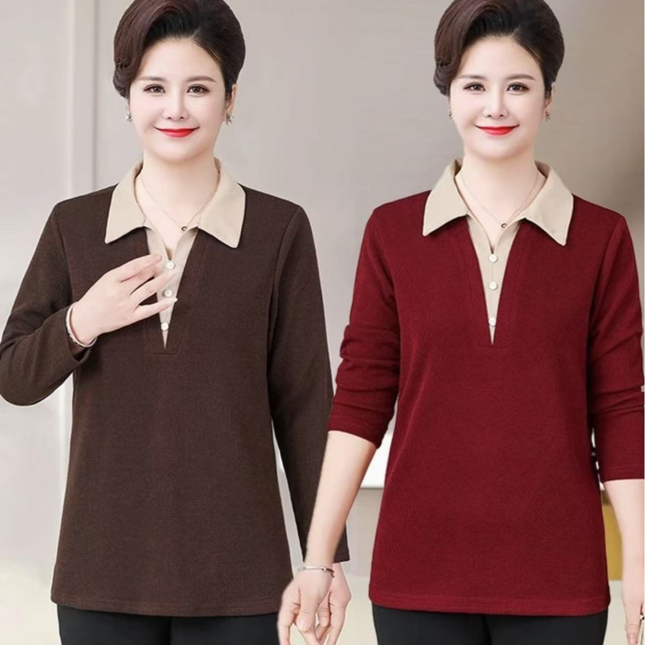 1102【葆颜】春夏中老年洋气减龄舒适翻领打底衫