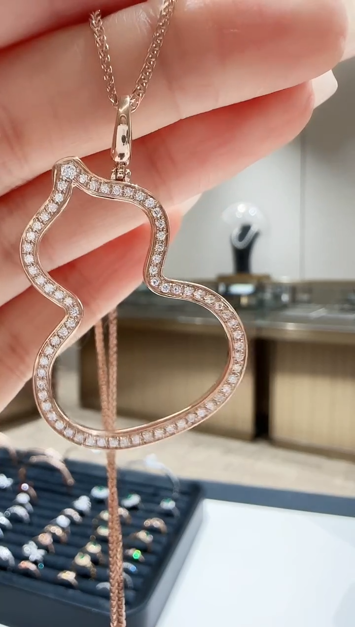 18K金镶嵌单吊坠钻石镂空超大葫芦吊坠不含链玫瑰金