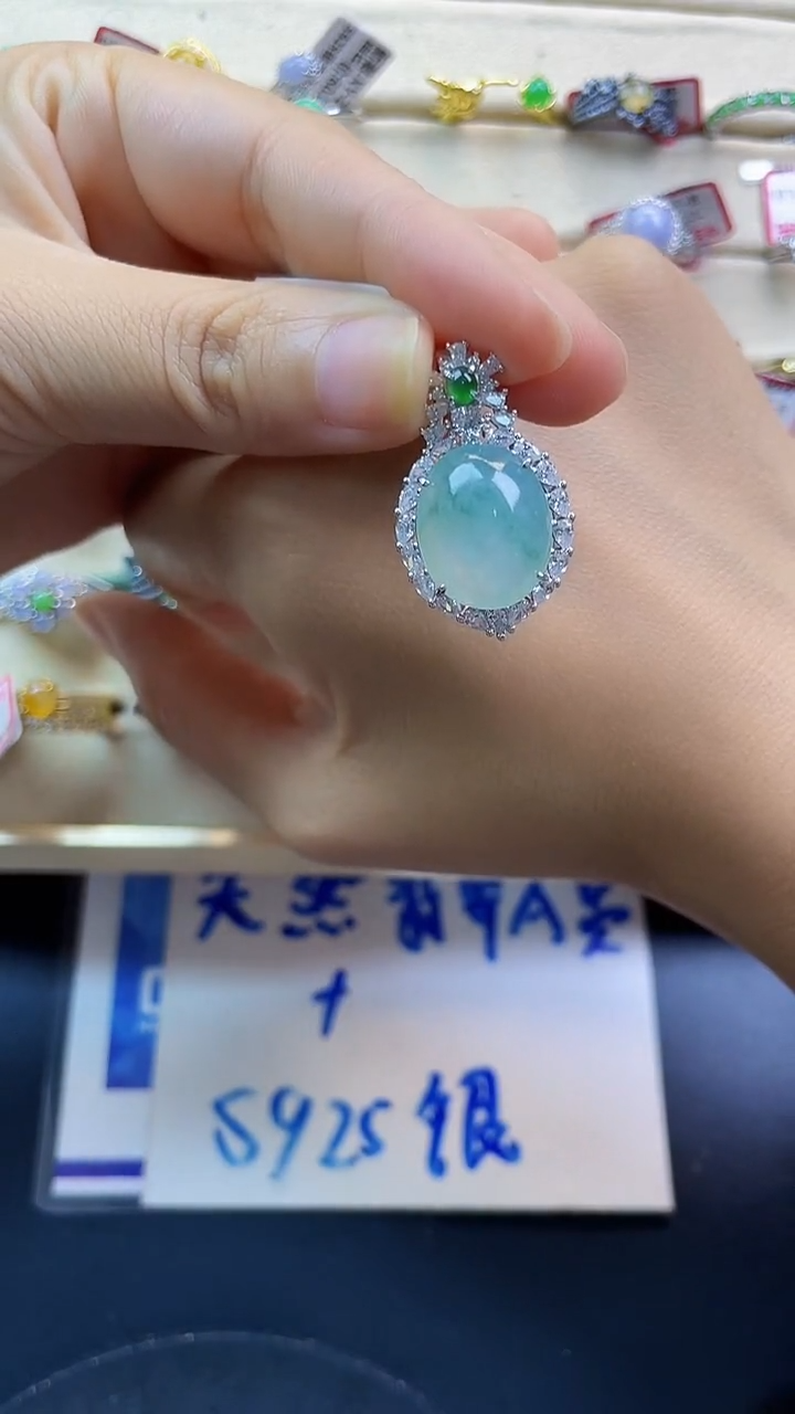 银S925镶嵌戒指翡翠翡翠 蛋面 银S925镶嵌