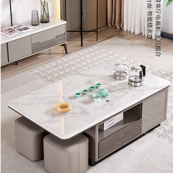 家用实木高级感升降极简大尺寸茶几电视柜轻奢泡茶台储物功夫茶桌