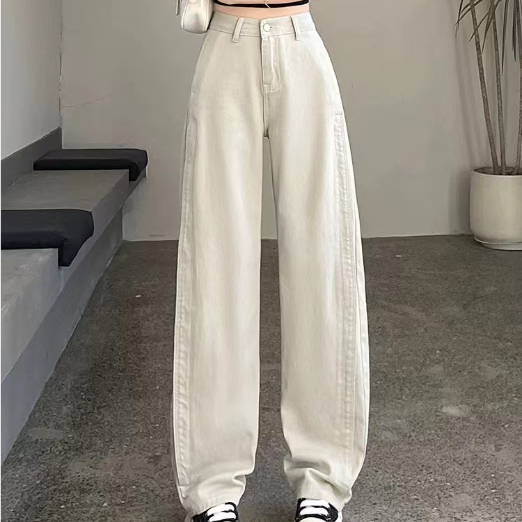 浅色裤女秋季新款高腰显瘦宽松窄版休闲运动提臀裤阔腿裤-416