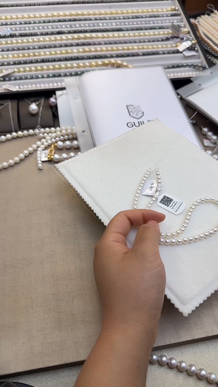 颈饰银S925镶嵌淡水珍珠S925银 5-6mm极亮近圆欧若拉珍珠项链    