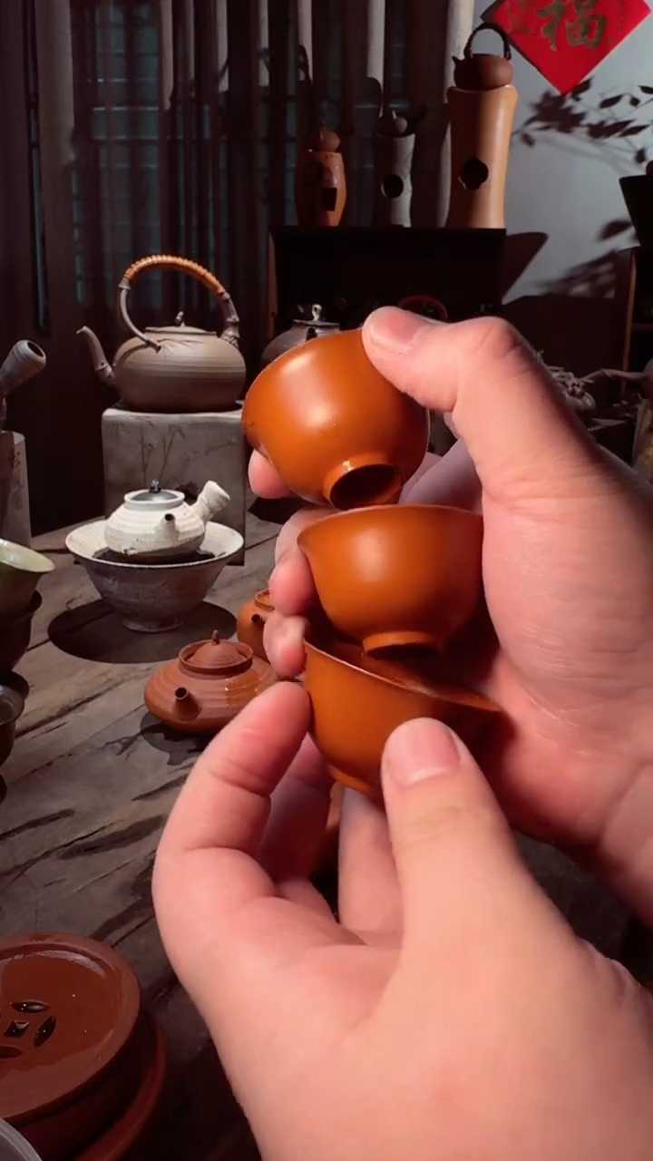 【闪购商品】壶潮州朱泥杯小号功夫杯25cc3个 可养 