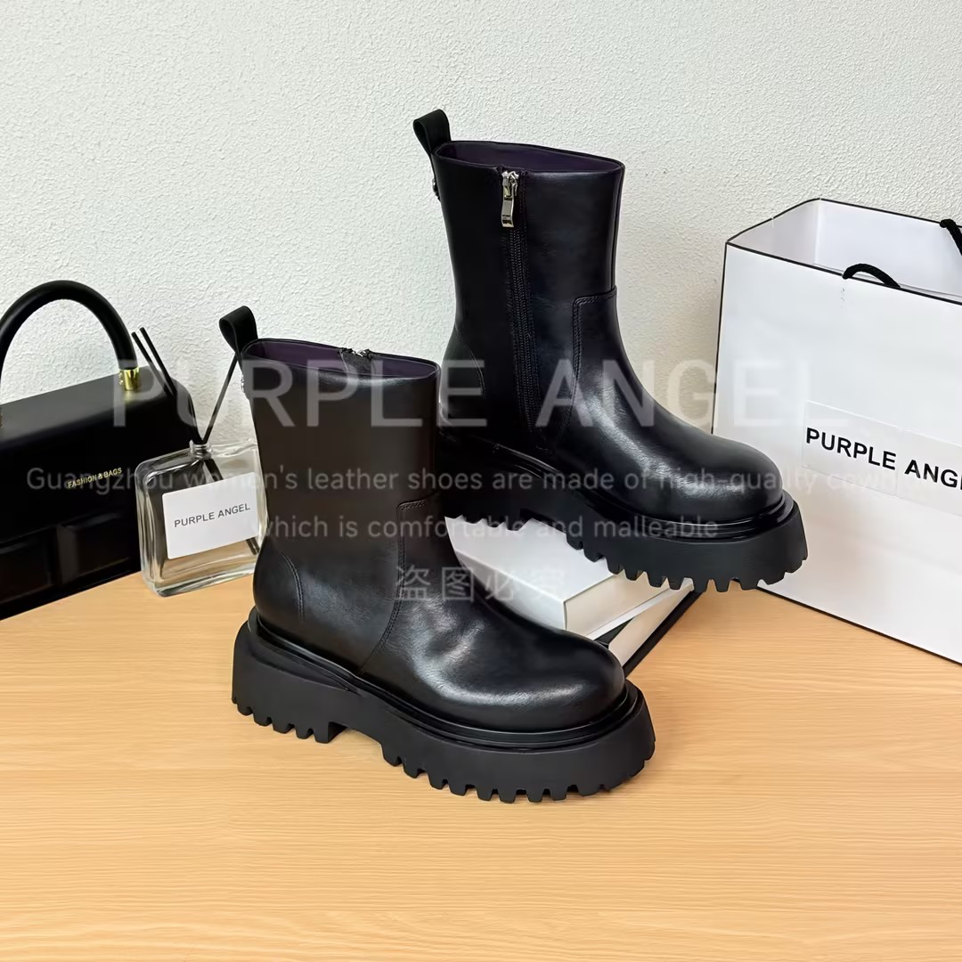 Purple Angel轻奢2025新款/5CM意大利古典气质百搭中跟靴29204