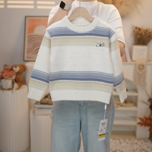 Snoopy/史努比男女童毛衣秋冬款韩版条纹秋装时尚针织儿童套头衫