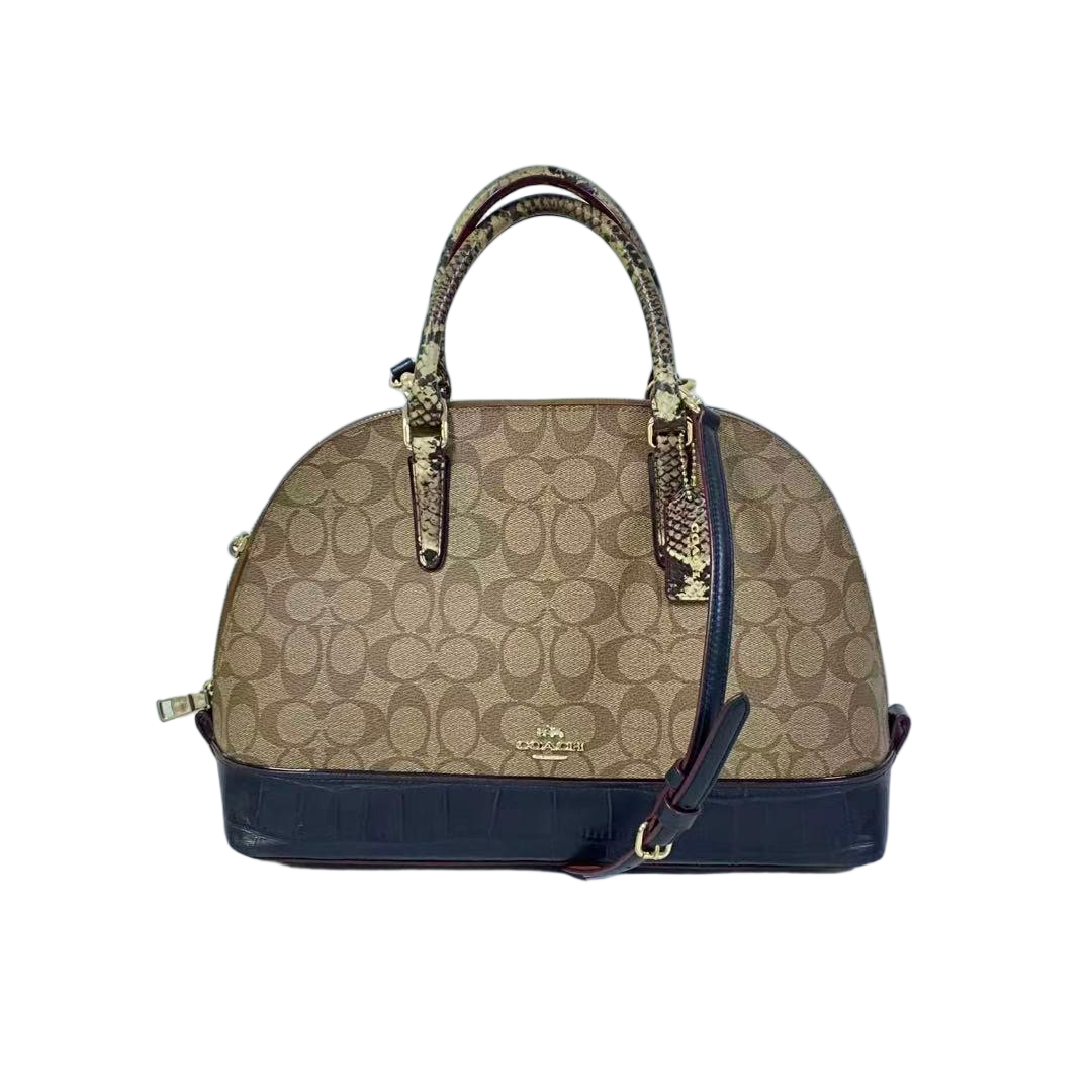 95新 COACH/蔻驰 经典老花PVC拼皮手提斜挎贝壳包单肩XY-60095