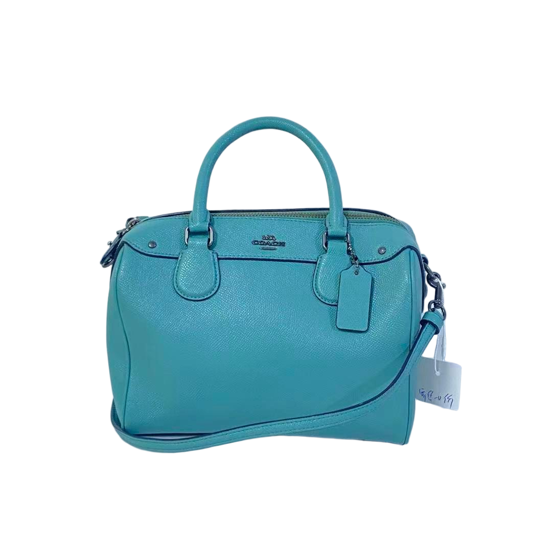 95新 COACH/蔻驰 薄荷绿全皮波士顿手提斜挎包2511LQ390单肩中古