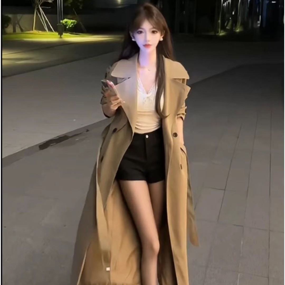【小个子】风衣外套女长款2025秋天新款高级感翻领时尚宽松卡其色