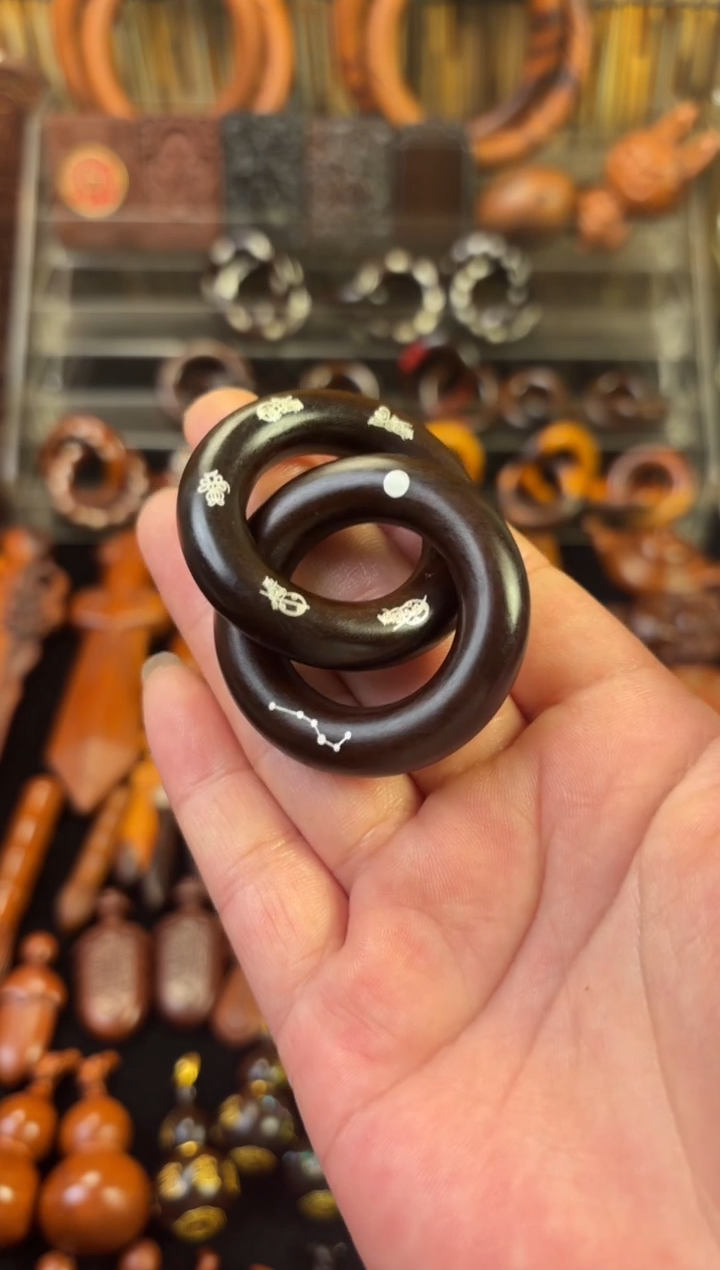 雷枣木玉化  双面镶银五雷五路乾坤圈 2.5