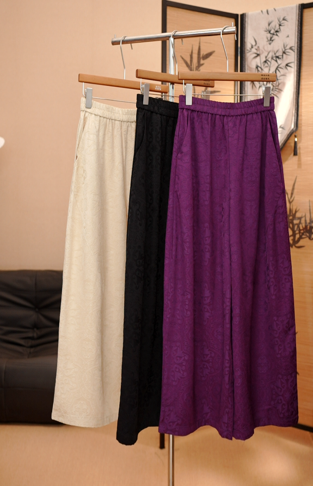 【江南叙】新中式阔腿裤女新款复古国风高腰直筒休闲裤