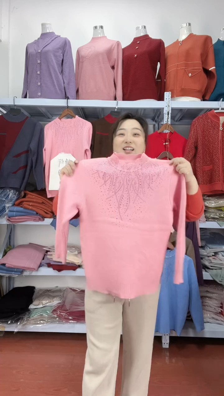 一体绒针织衫加绒加厚妈妈装