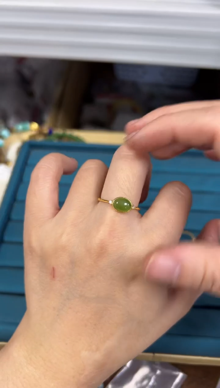 银S925镶嵌戒指和田玉孤品和田玉马眼银戒指[2644]