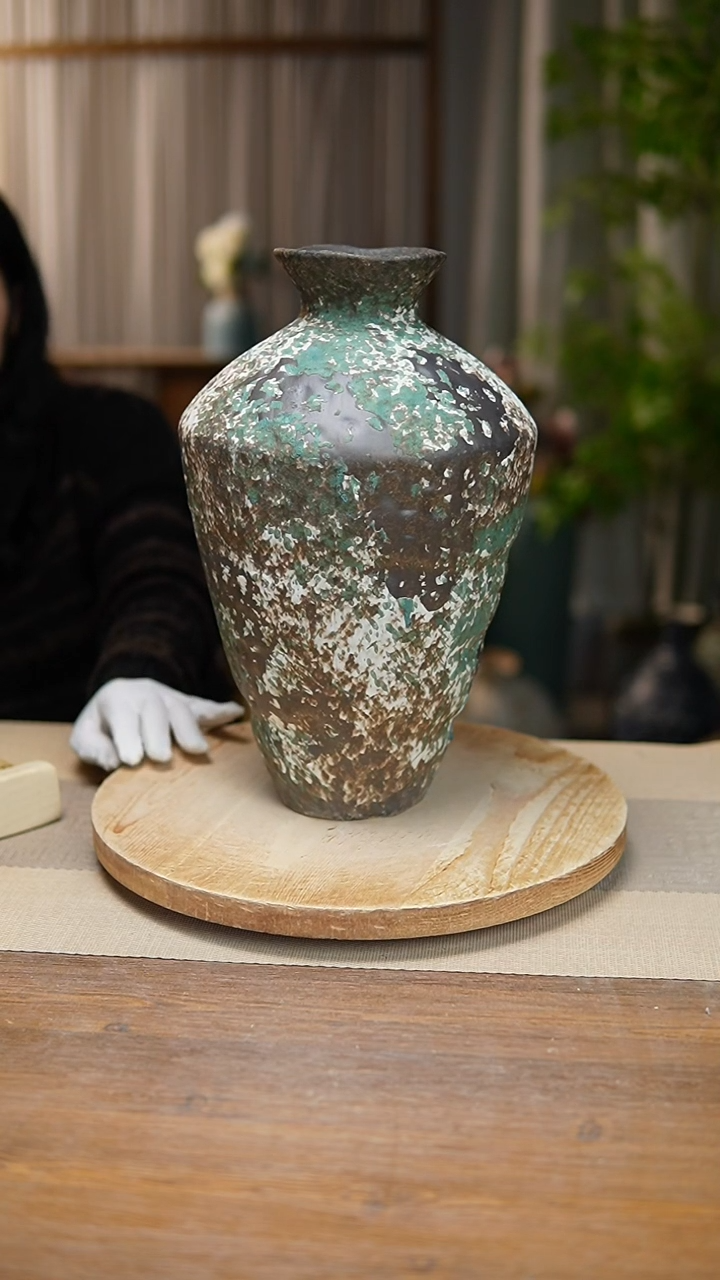 【闪购商品】陶瓷花器涂鸦绿高脚