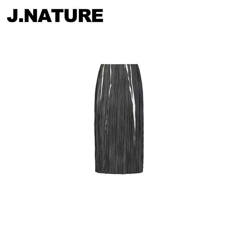 JUST NATURE ｜夏新品压褶高腰裙气质水墨垂感半身裙