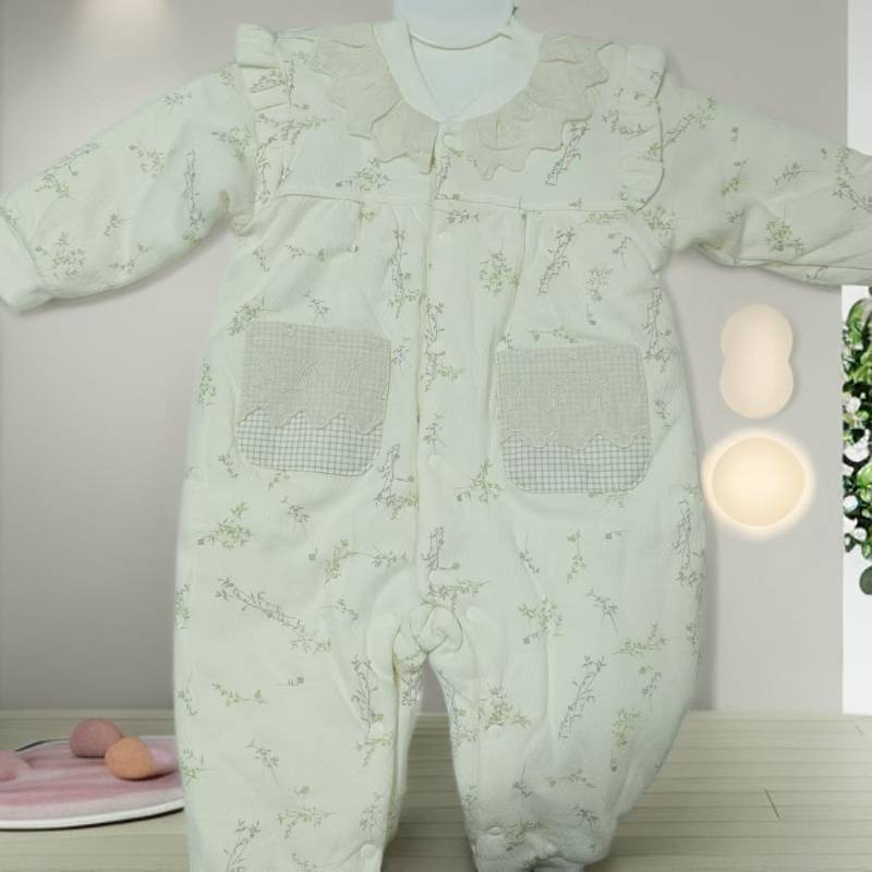 秋季休闲薄棉闭档连体衣男童女童春秋新生儿秋冬爬服哈衣印花
