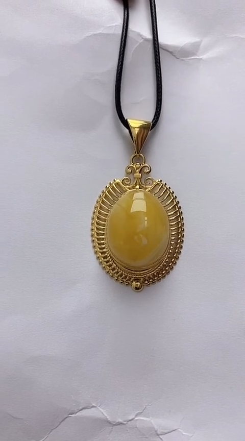 【闪购商品】琥珀裸石银S925镶嵌蜜蜡吊坠