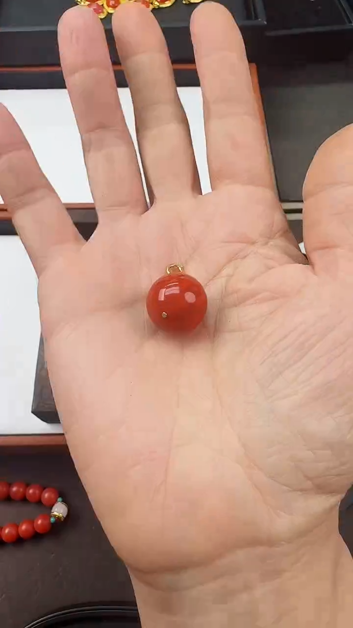 【闪购商品】南红玛瑙单珠银S925镶嵌川料瓦西火焰纹大单珠 卡16+