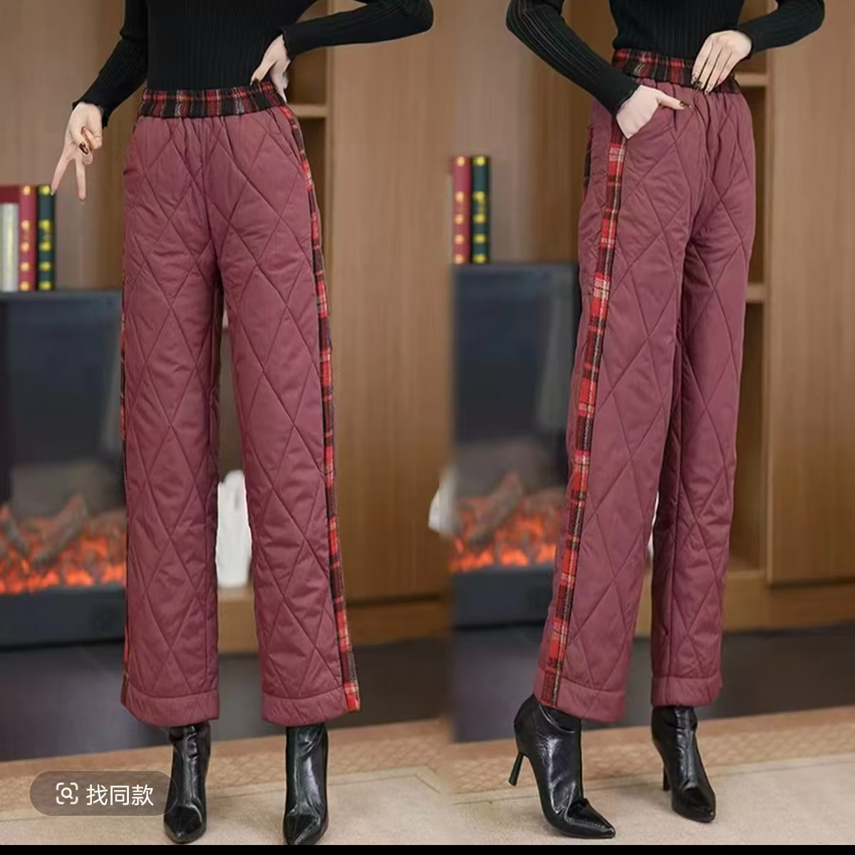 【运补5】高腰显瘦加厚保暖棉裤毛呢阔腿裤女士冬季保暖夹棉长裤女