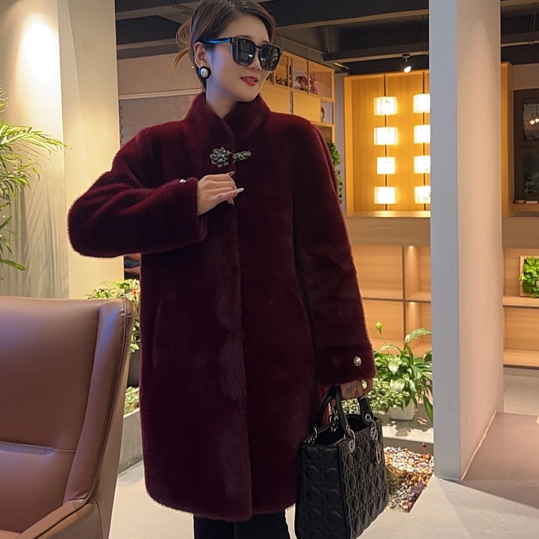 【金标】中长款立领新款保暖省心穿搭绒毛大衣轻奢气质百搭大衣