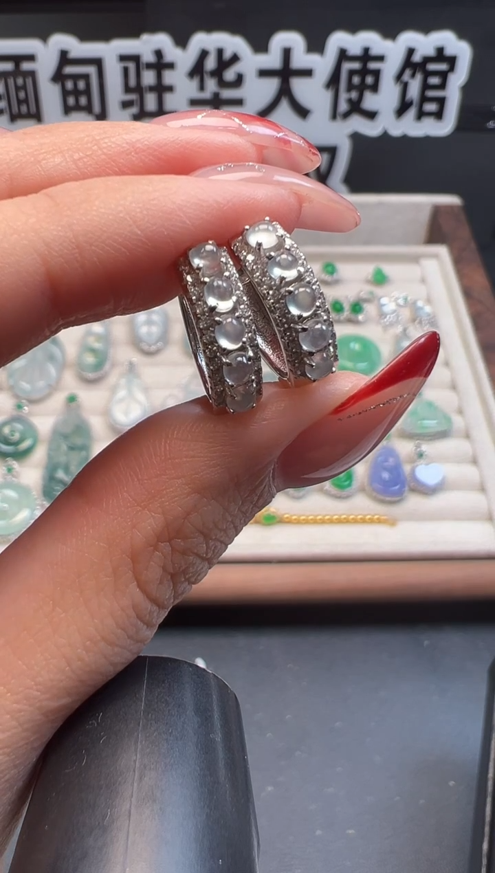 银S925镶嵌翡翠耳饰 缅甸珠宝严选ZYN