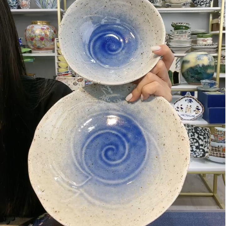 粗陶福利一【2件套】日本进口湖水餐盘(煮物钵16.3cm+深盘21.3cm)
