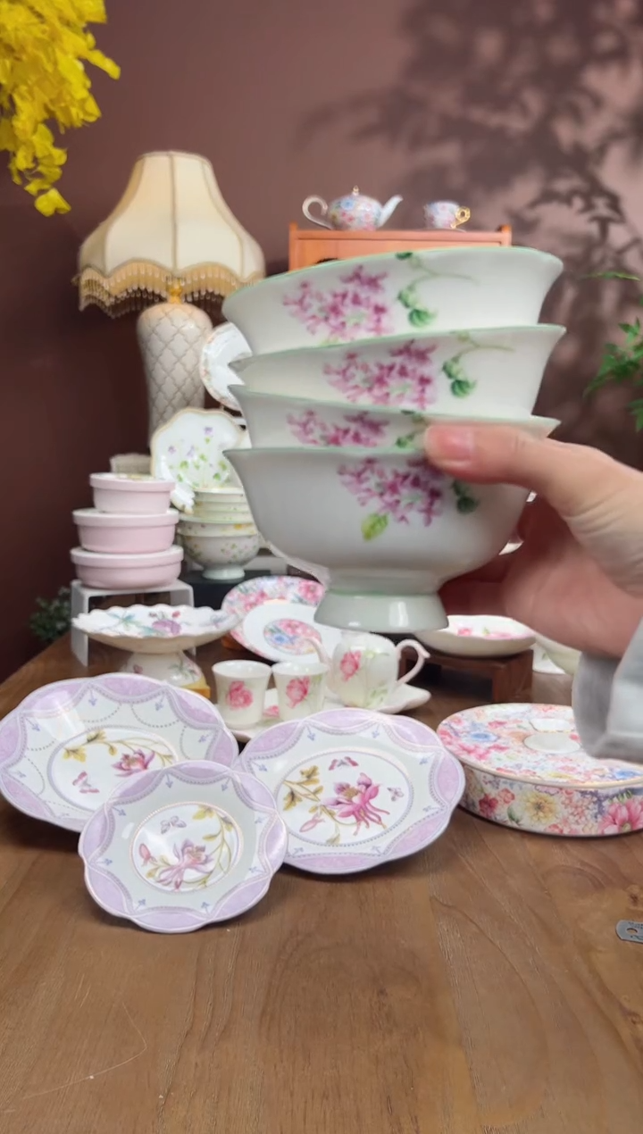 【闪购商品】瓦当丁香花4.75英寸米饭碗4个