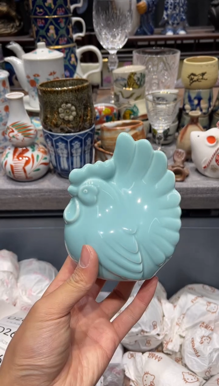 瓷片青瓷公鸡摆件