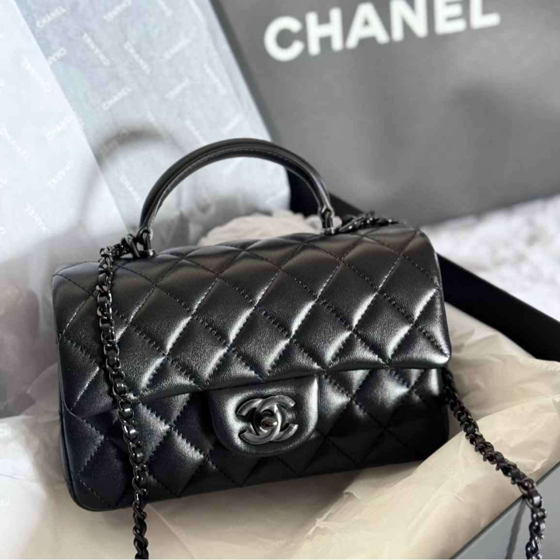 全新未使用 Chanel/香奈儿 小花6珊 CF手柄大mini so black芯片开